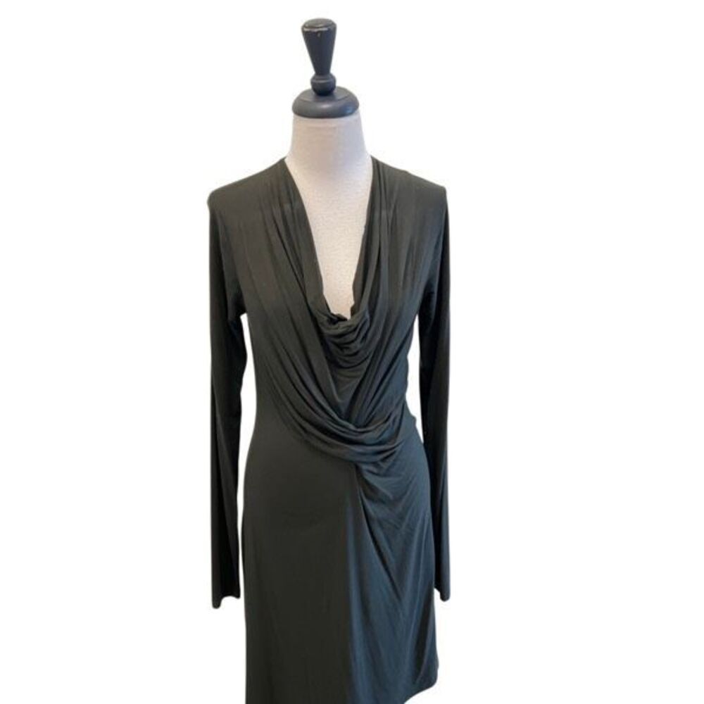 Fifteen Twenty Women's Draped Cowl Neck Long Sleeve Dress Dark Green Size Small
